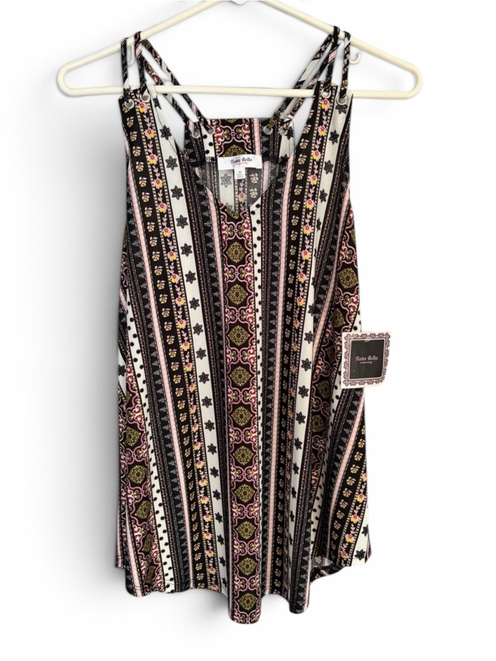NWT Tutta Bella Boho maternity Tank with Pink and Black Pattern women’s medium